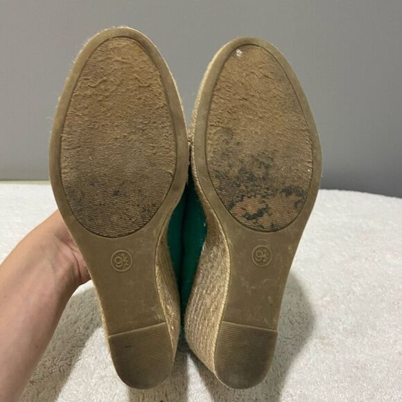 Merona Womens Teal Espadrille Wedge Platform Shoes 9.5 Canvas Retro Rockabilly - Picture 7 of 10